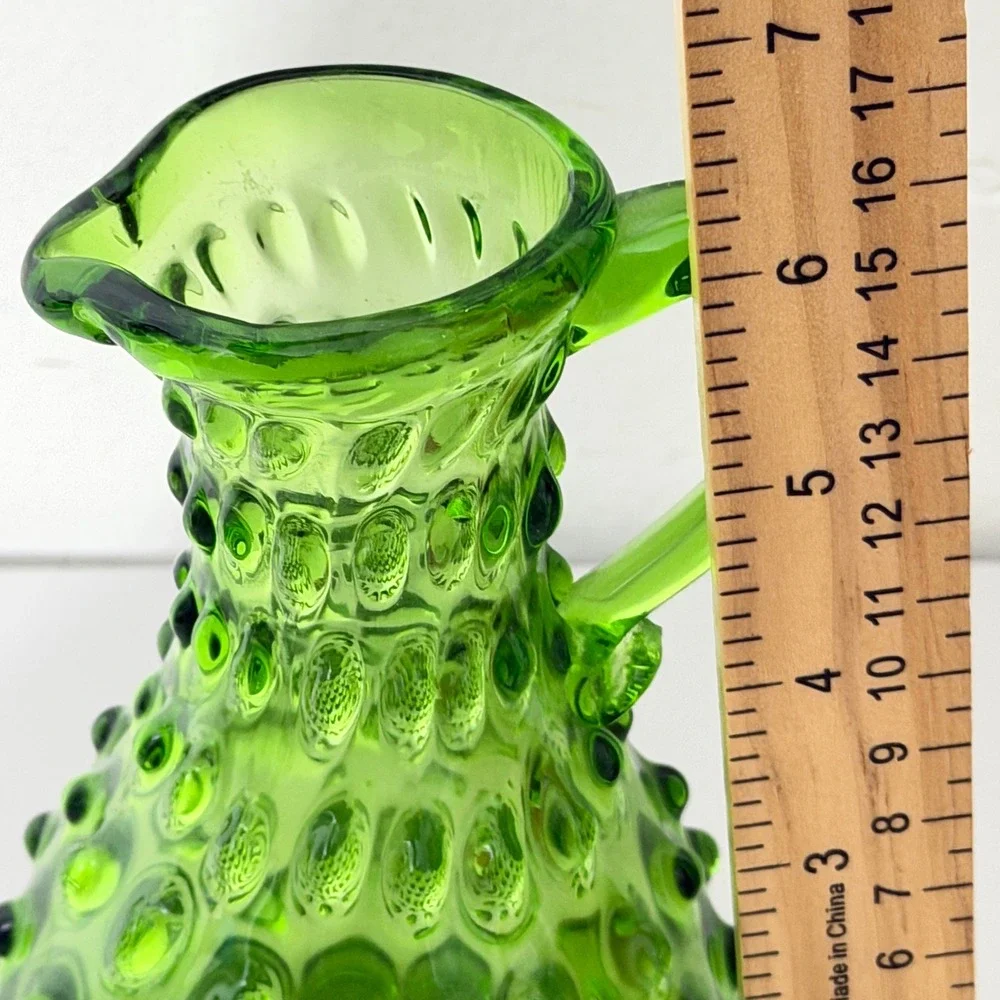 Vintage Hobnail Glass Pitcher Green Small 6.5